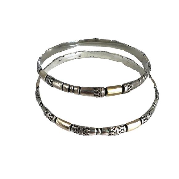 Sterling Silver with Brass Bangles Set of Two Vintage - Picture 1 of 5